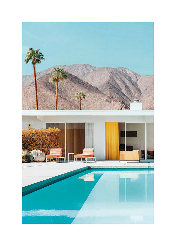 Cuadro de paisaje con piscina y palmeras
