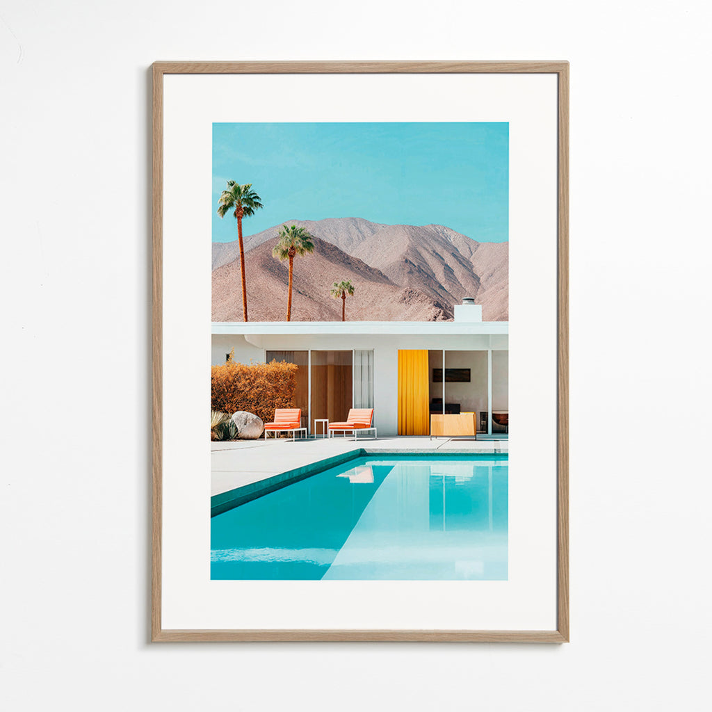 Cuadro de paisaje con piscina y palmeras – Oak Frame