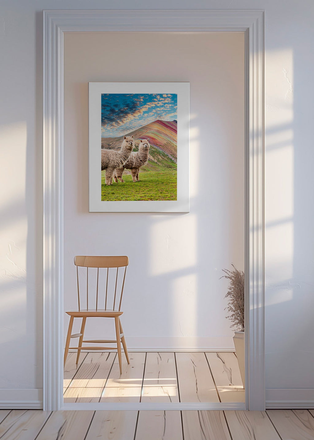 Cuadro alpacas en montaña arcoíris – Canvas