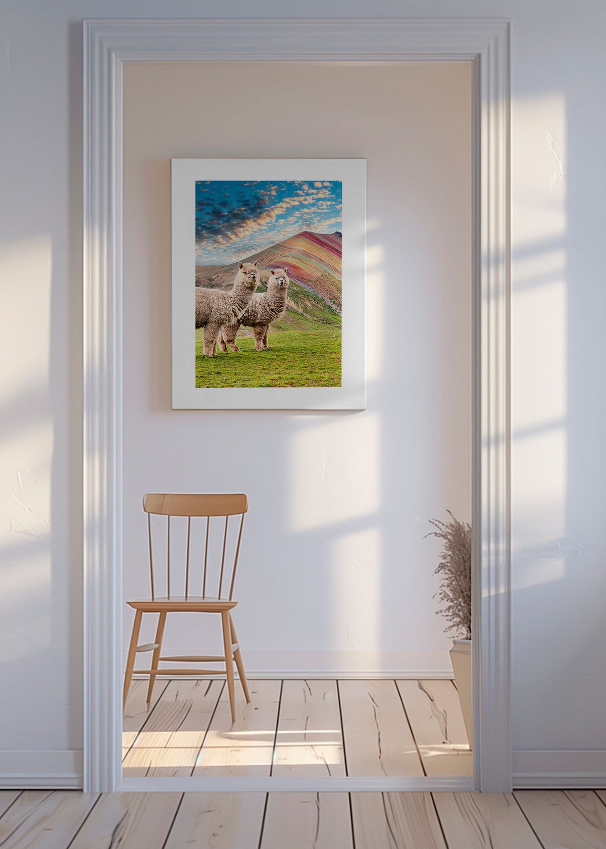 Cuadro alpacas en montaña arcoíris – Canvas