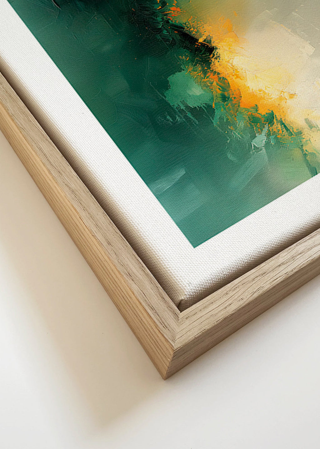 Cuadro abstracto verde y dorado - Crepúsculo – Canvas detail