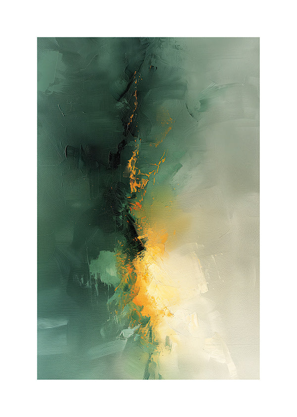 Cuadro abstracto verde y dorado - Crepúsculo