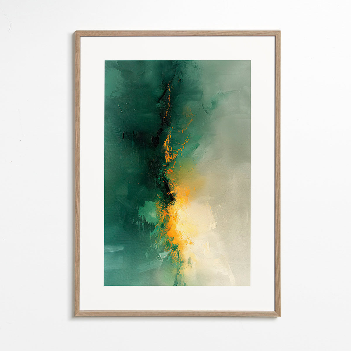Cuadro abstracto verde y dorado - Crepúsculo – Oak Frame