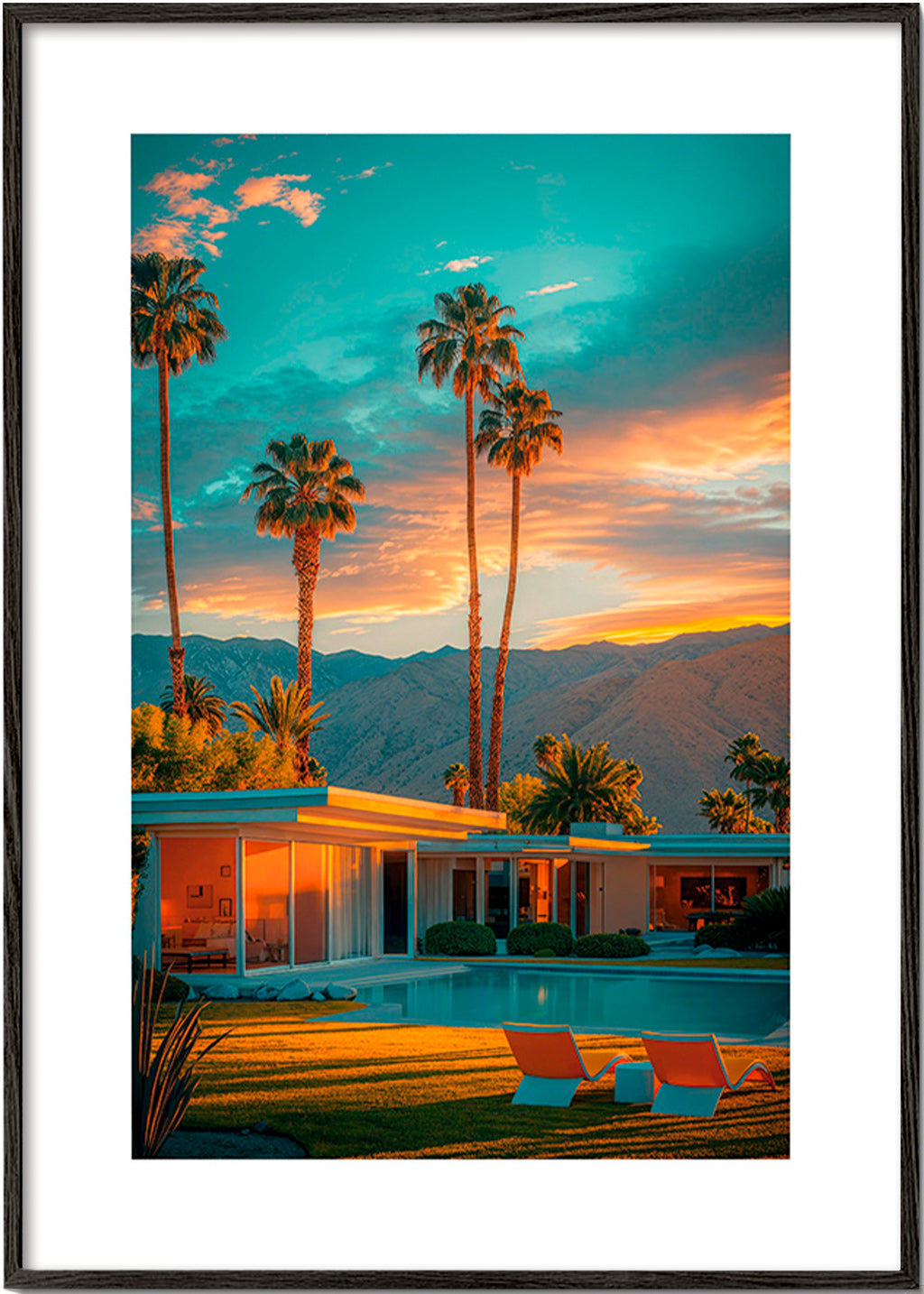 Cuadro de paisaje Palm Springs al atardecer – Black Frame