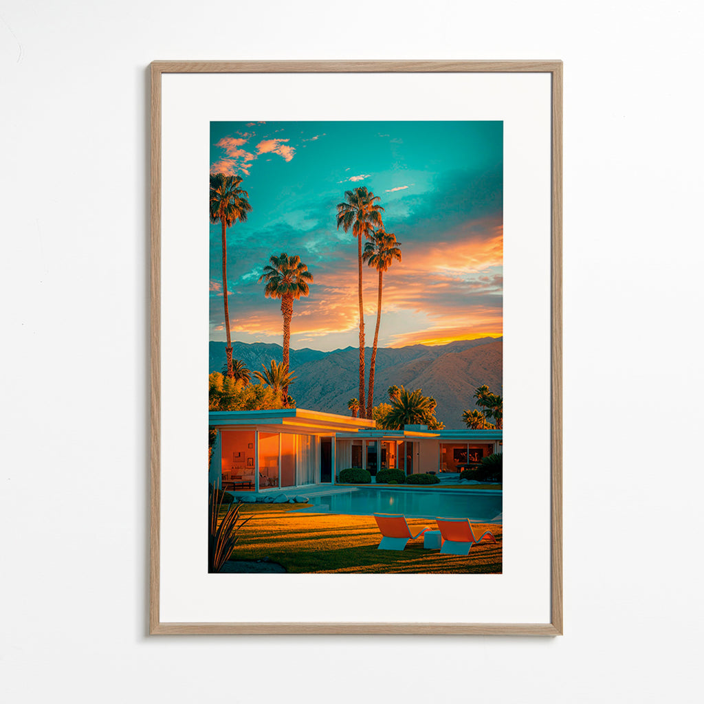 Cuadro de paisaje Palm Springs al atardecer – Oak Frame