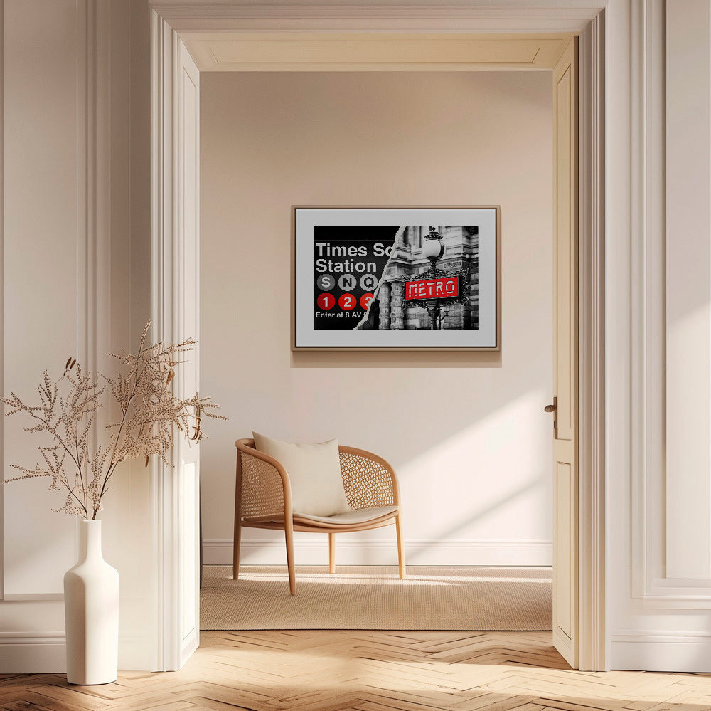 Cuadro de ciudades con letrero Metro en rojo – Canvas1