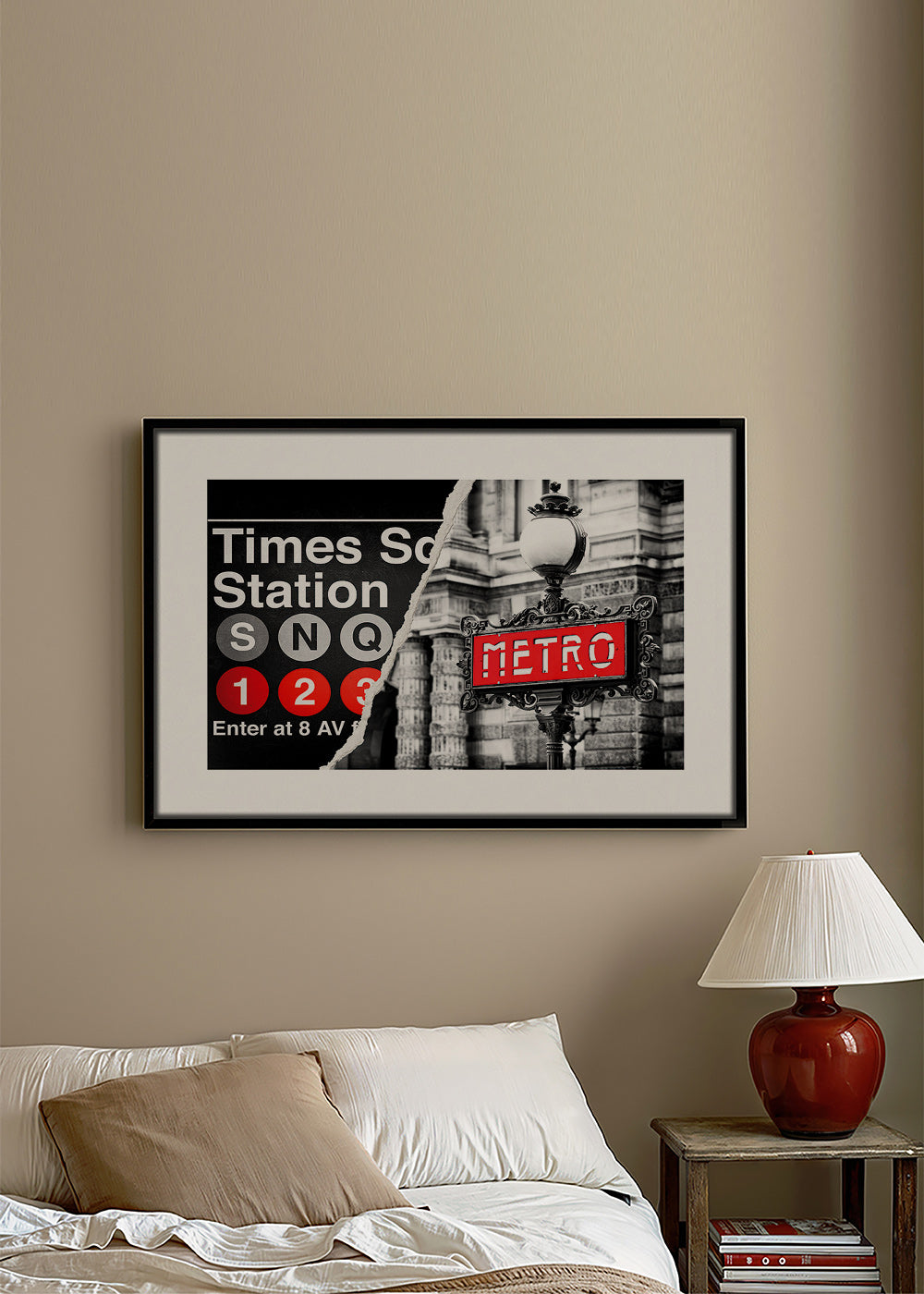 Cuadro de ciudades con letrero Metro en rojo – Canvas2