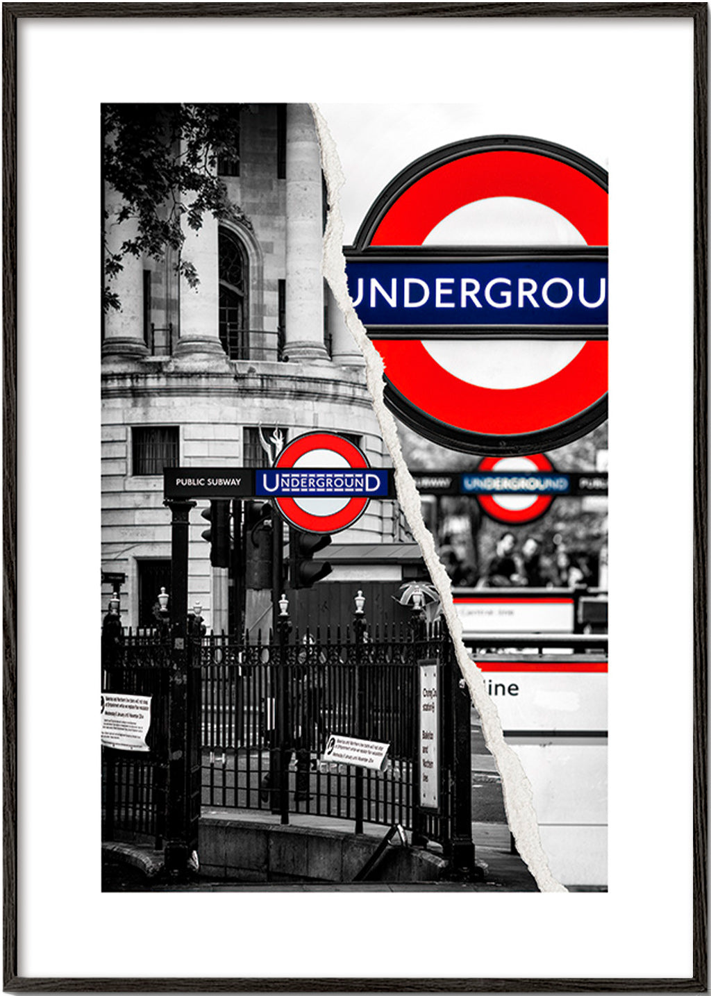 Cuadro de ciudades con rótulo Underground en Londres – Black Frame