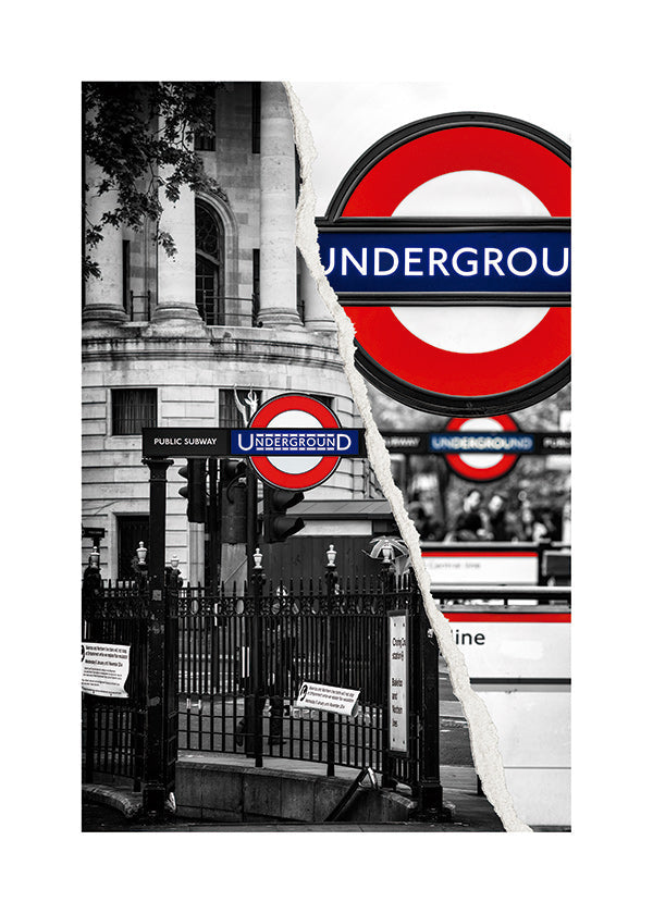 Cuadro de ciudades con rótulo Underground en Londres
