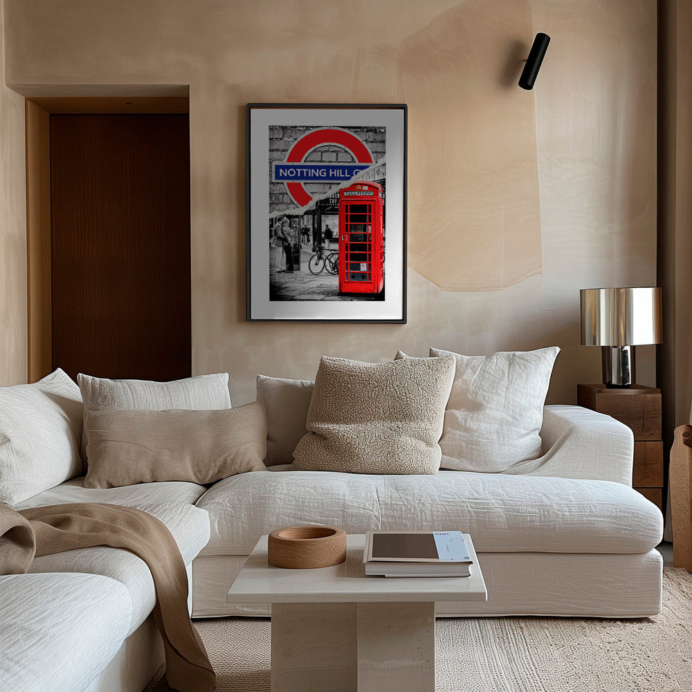 Cuadro de ciudades con cabina telefónica roja en Notting Hill – Canvas1