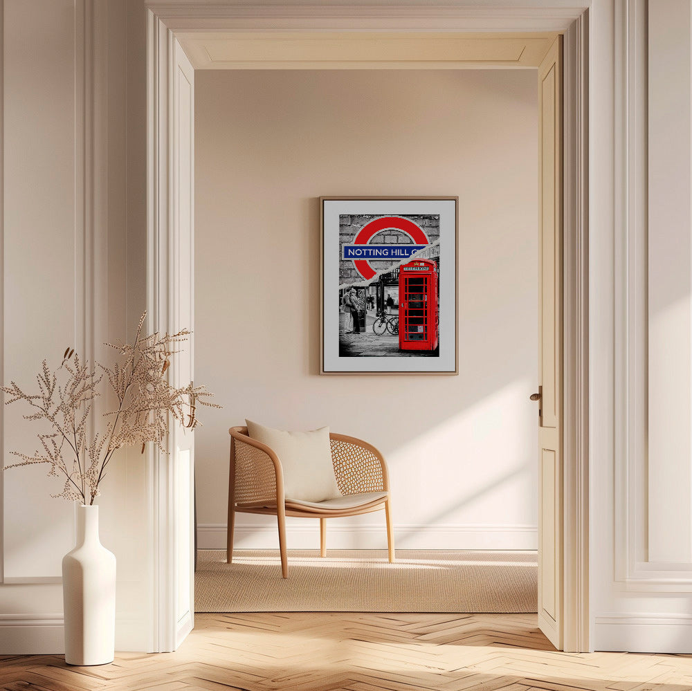 Cuadro de ciudades con cabina telefónica roja en Notting Hill – Canvas2