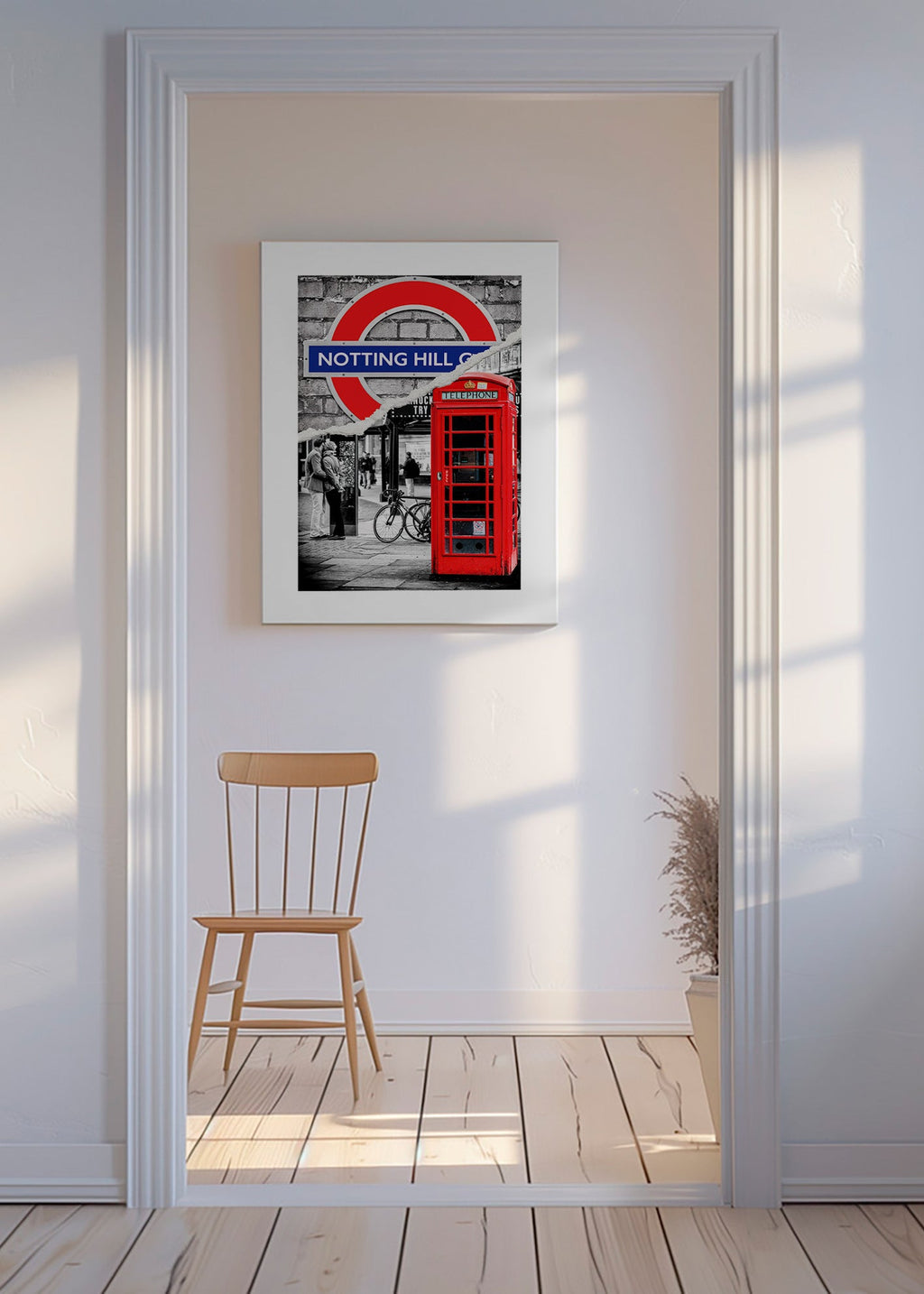 Cuadro de ciudades con cabina telefónica roja en Notting Hill – Canvas
