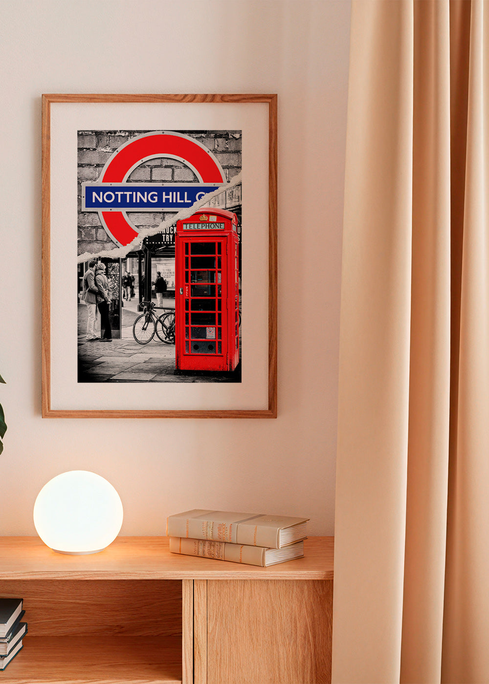 Cuadro de ciudades con cabina telefónica roja en Notting Hill – Product2
