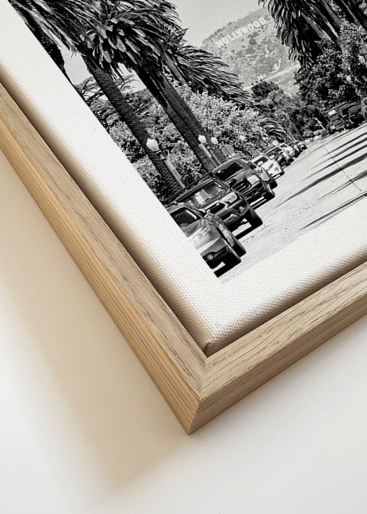 Cuadro de ciudades Hollywood en blanco y negro con palmeras – Canvas detail
