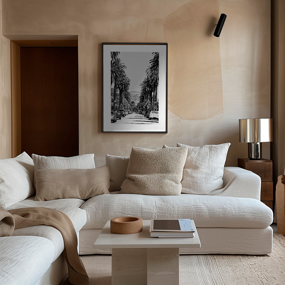 Cuadro de ciudades Hollywood en blanco y negro con palmeras – Canvas1