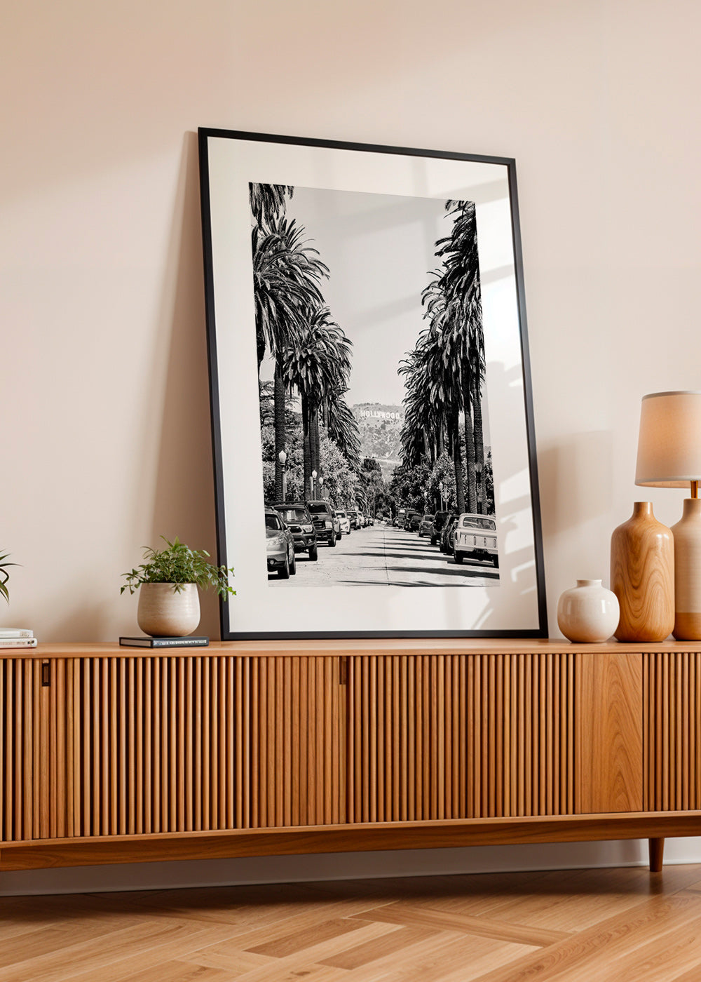 Cuadro de ciudades Hollywood en blanco y negro con palmeras – Product3