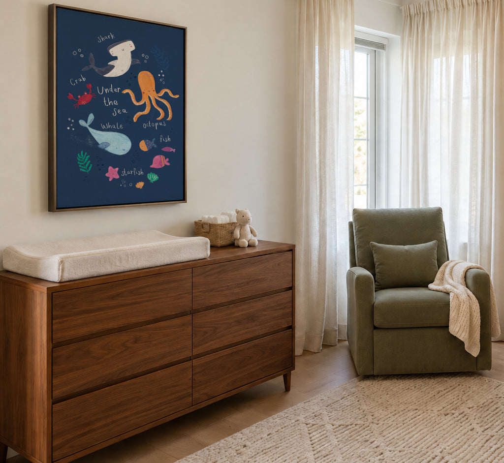 Under the sea kids art print - Framed canvas in an interior