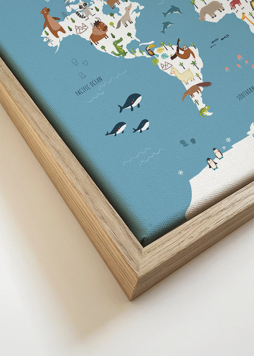 World Map with animals blue