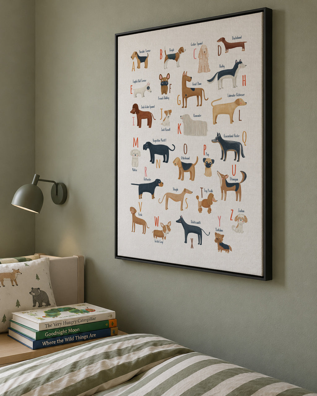 Abecedario con perros - Framed canvas in an interior