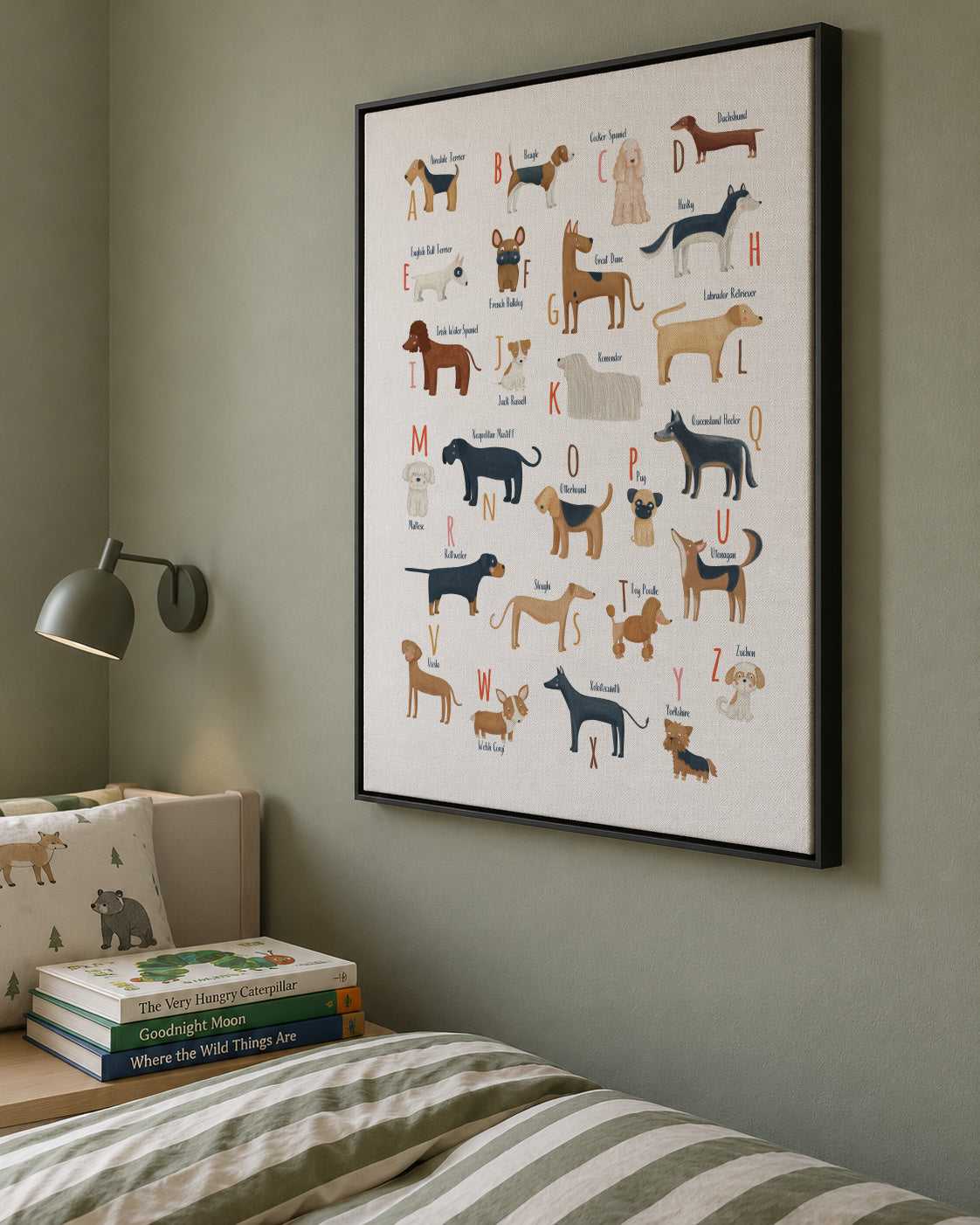 Abecedario con perros - Framed canvas in an interior