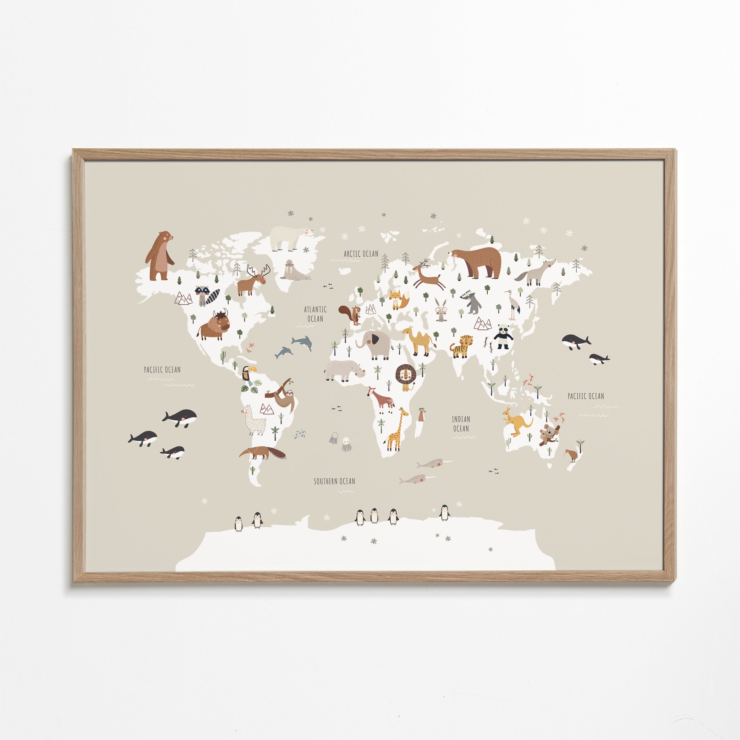 Mapa con animales beige