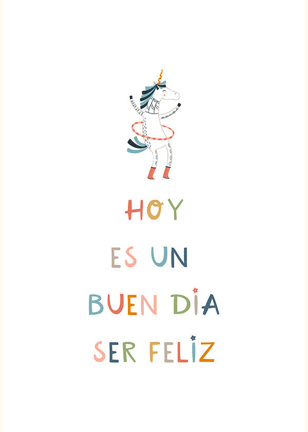 Lámina infantil con unicornio y mensaje tipográfico