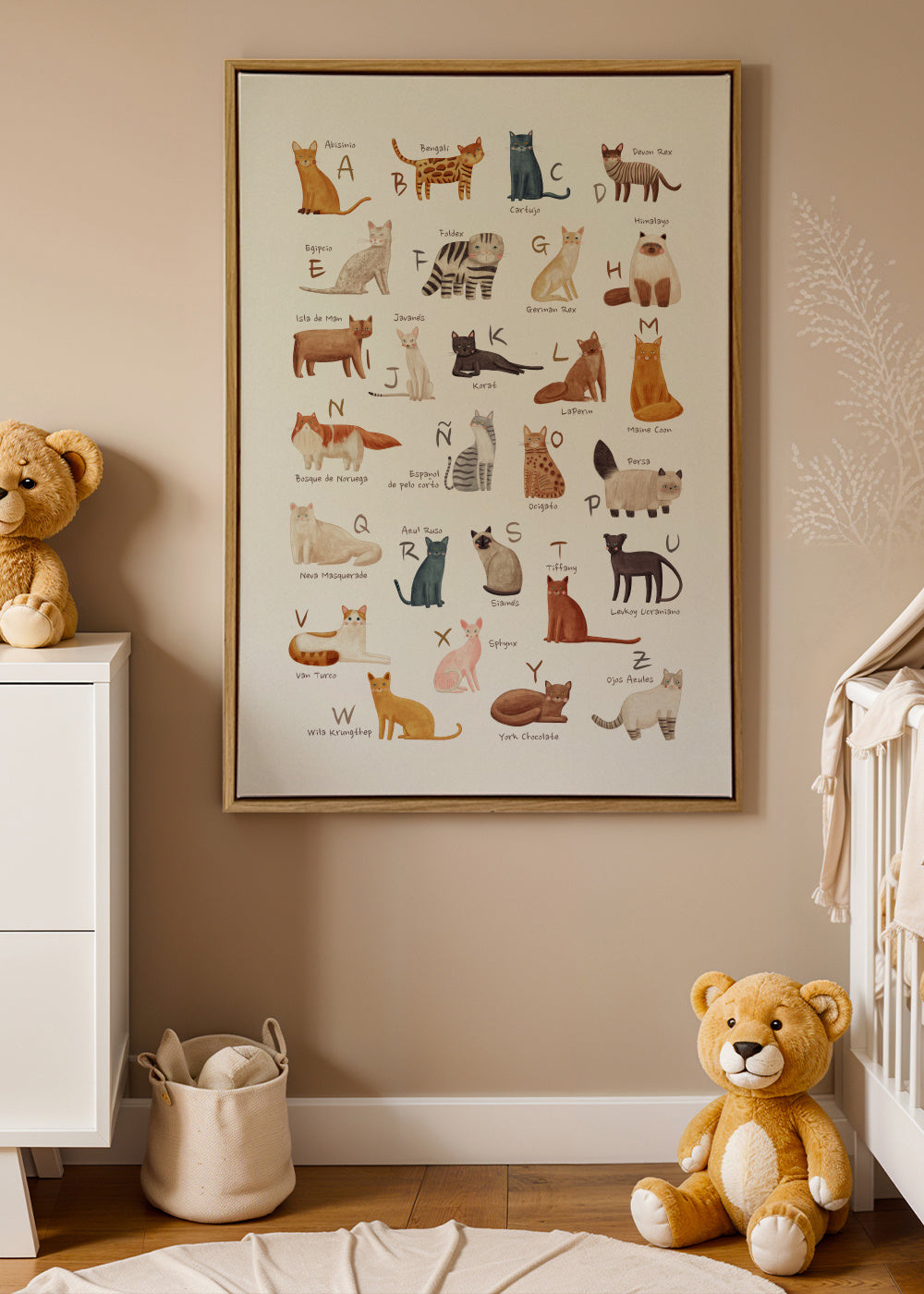 Abecedario gatos (español) - Framed canvas in an interior