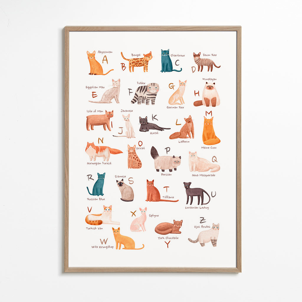 Lámina infantil: abecedario de gatos ilustrados – Oak Frame