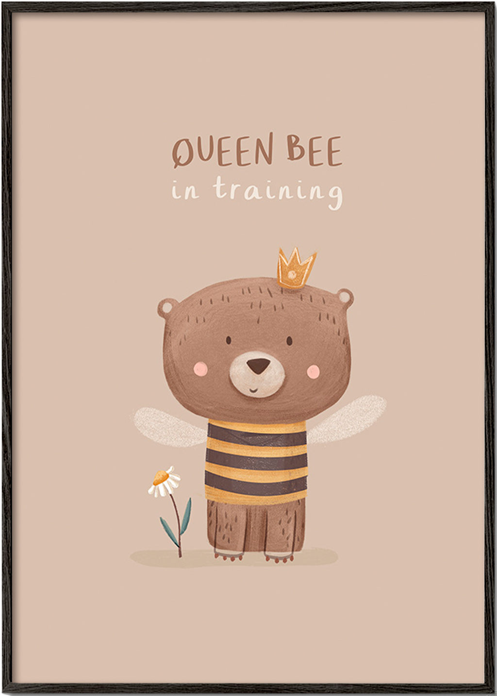 Lámina infantil oso abeja con corona – Black Frame