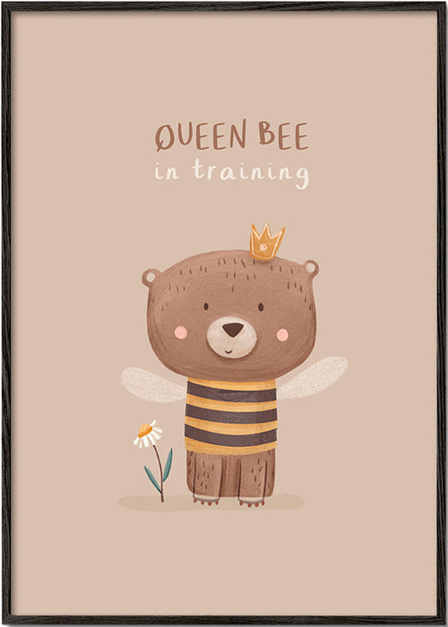 Lámina infantil oso abeja con corona – Black Frame