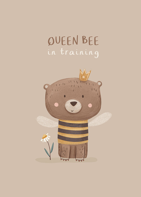 Lámina infantil oso abeja con corona