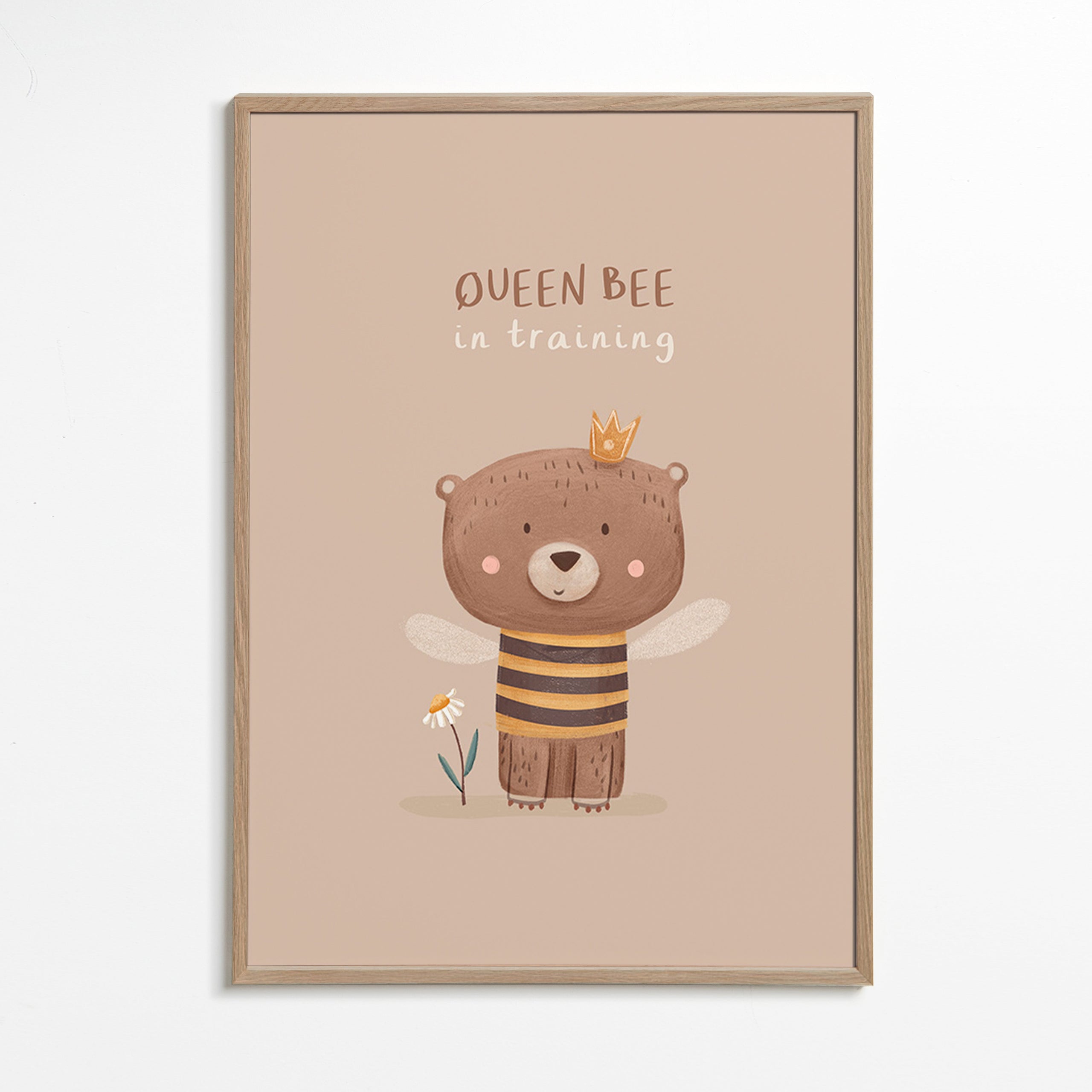 Lámina infantil oso abeja con corona – Oak Frame