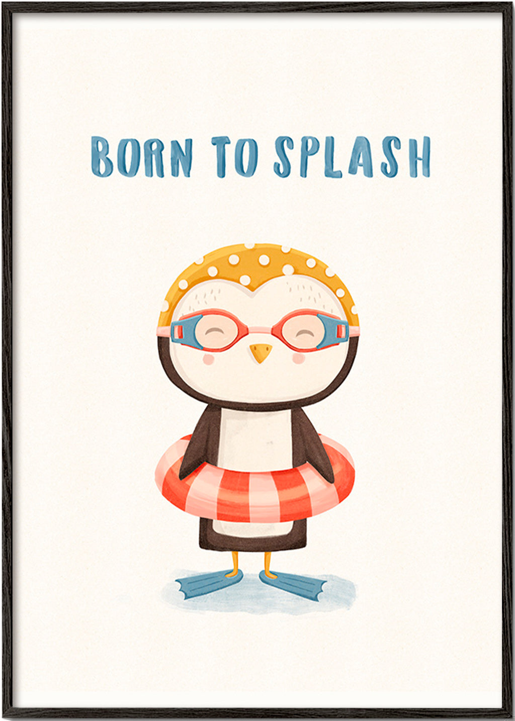 Lámina infantil con pingüino veraniego – Black Frame