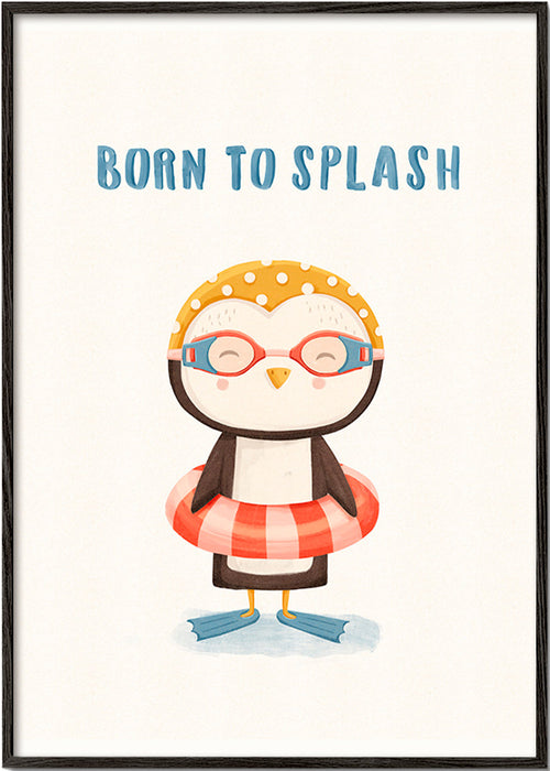 Lámina infantil con pingüino veraniego – Black Frame