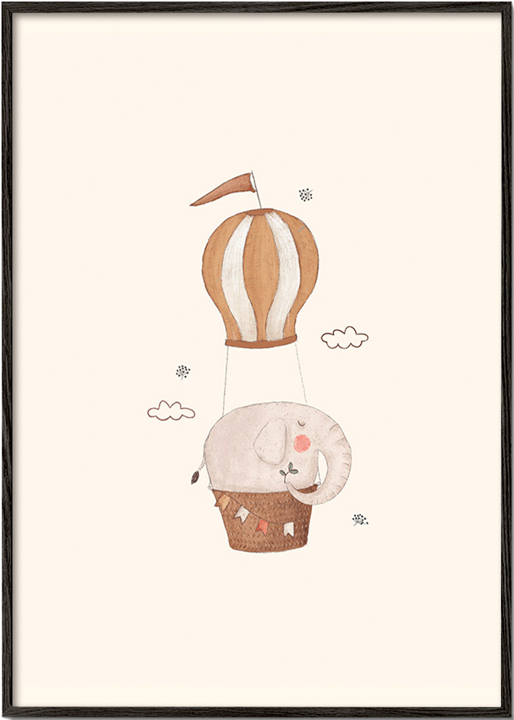 Lámina infantil con elefante en globo – Black Frame