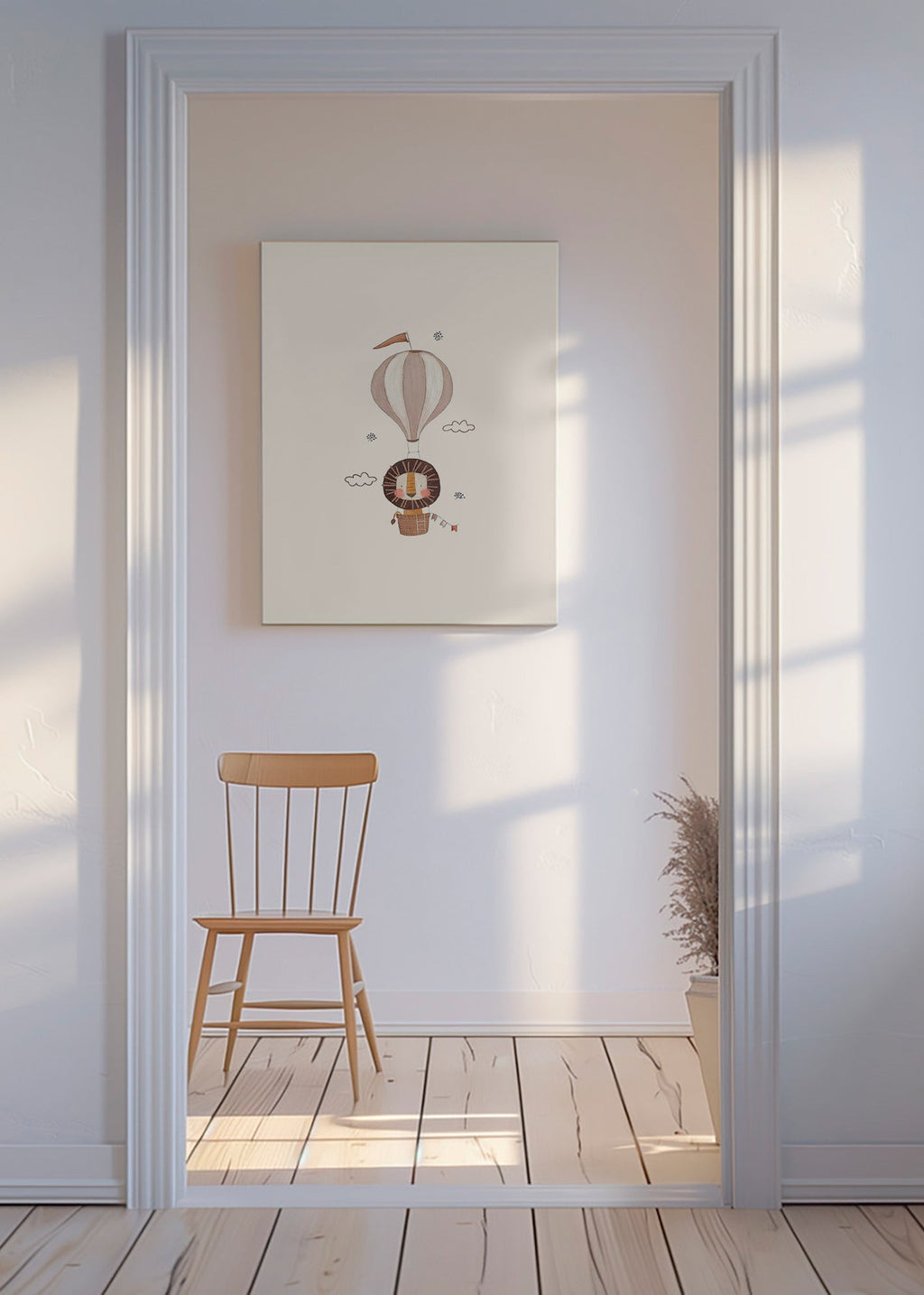 Lámina infantil: león en globo beige – Canvas