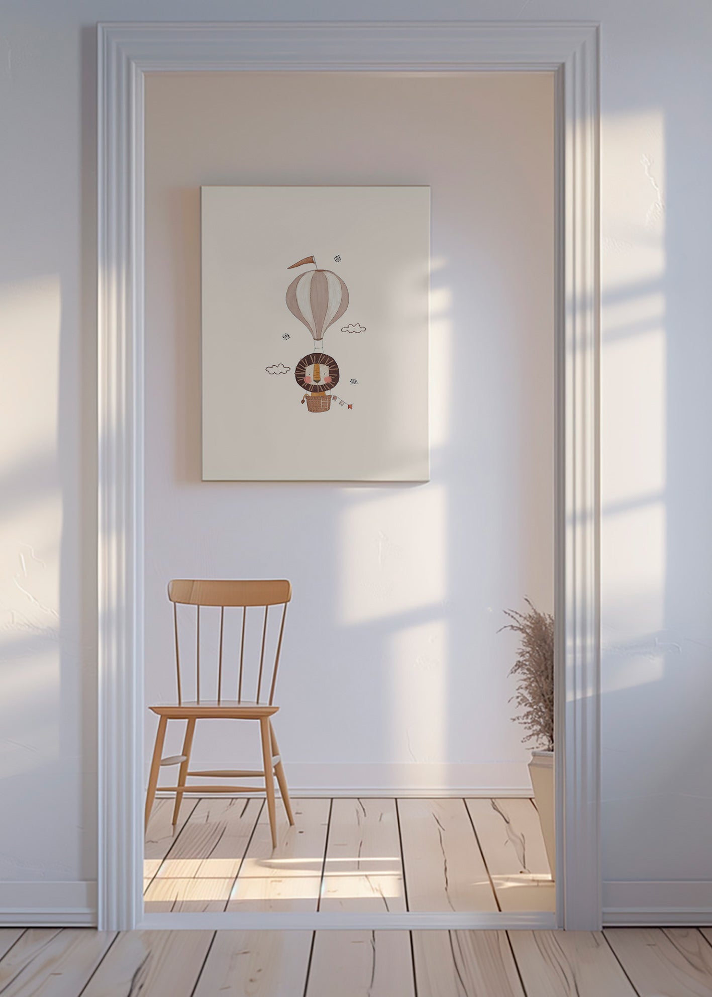 Lámina infantil: león en globo beige – Canvas