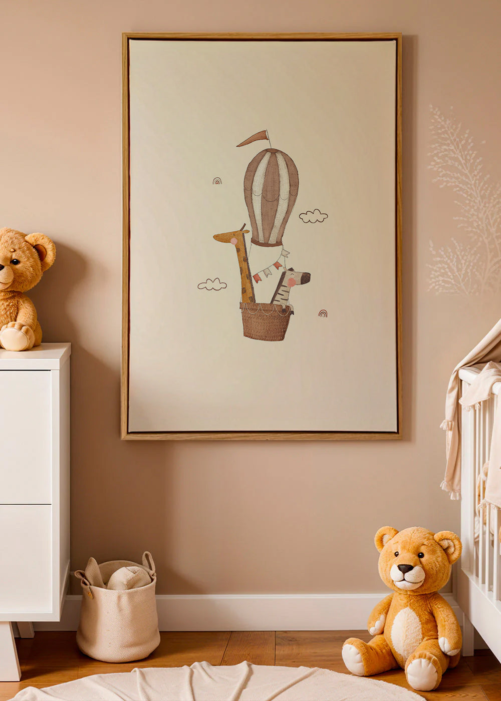 Lámina infantil: jirafa y elefante en globo – Canvas1