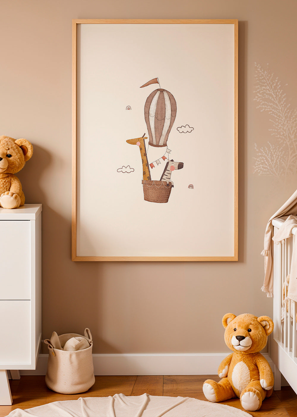 Lámina infantil: jirafa y elefante en globo – Product1