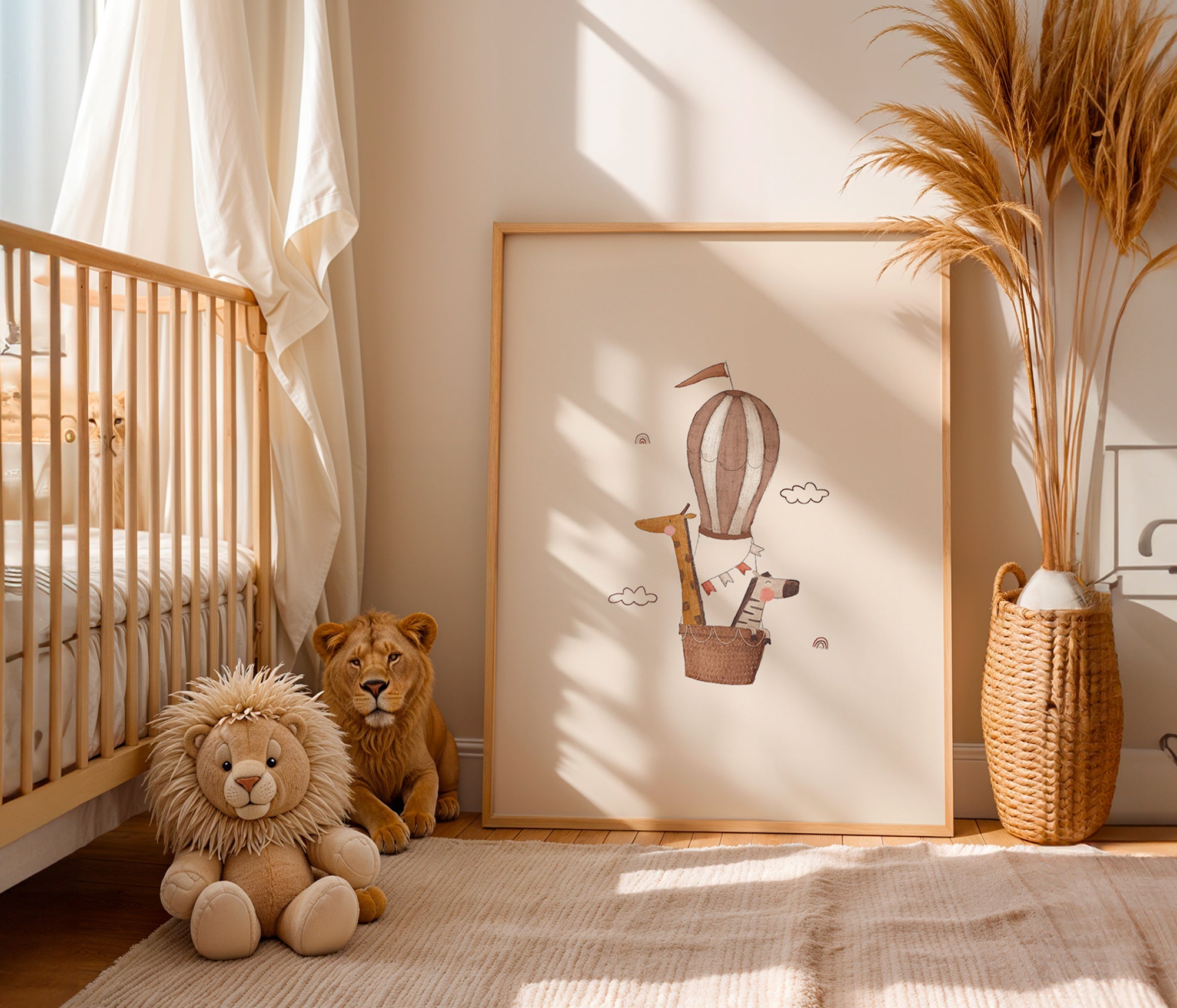 Lámina infantil: jirafa y elefante en globo – Product3