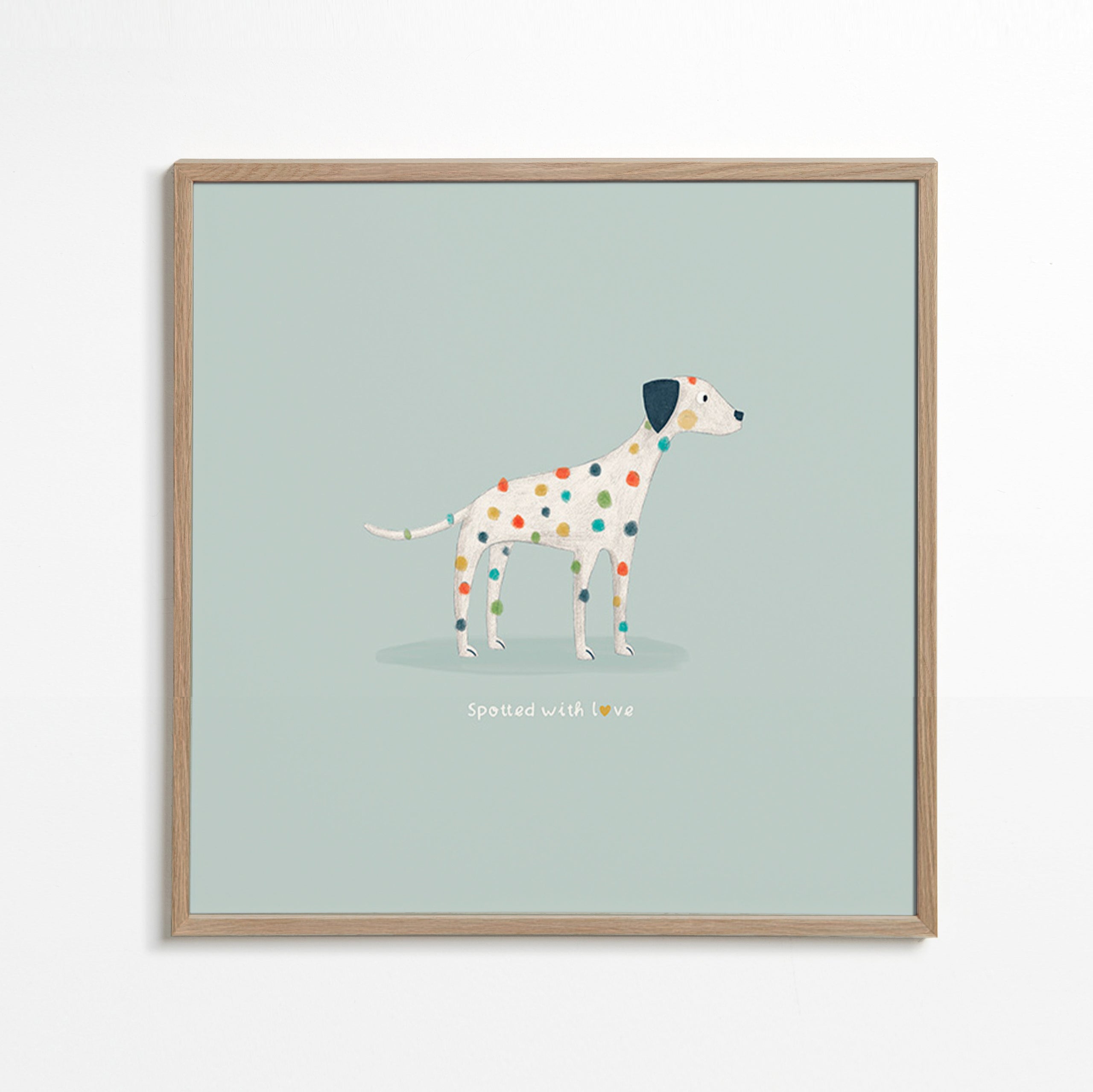 Cuadro dálmata con lunares coloridos – Oak Frame