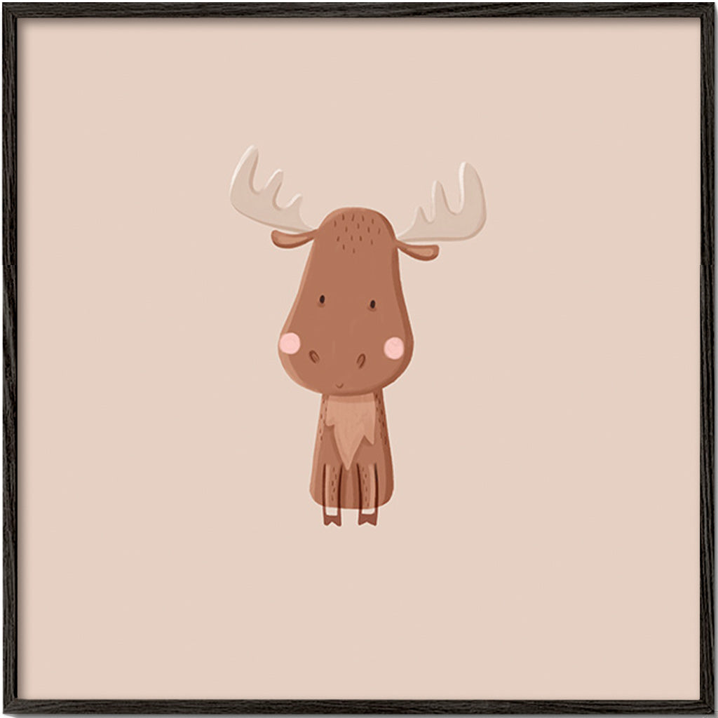 Cuadro alce minimalista con fondo beige – Black Frame