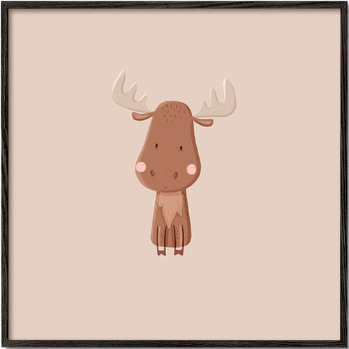 Cuadro alce minimalista con fondo beige – Black Frame