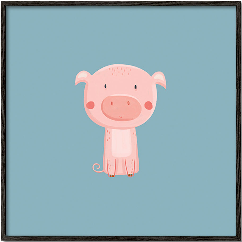 Lámina infantil con cerdito rosa centrado – Black Frame