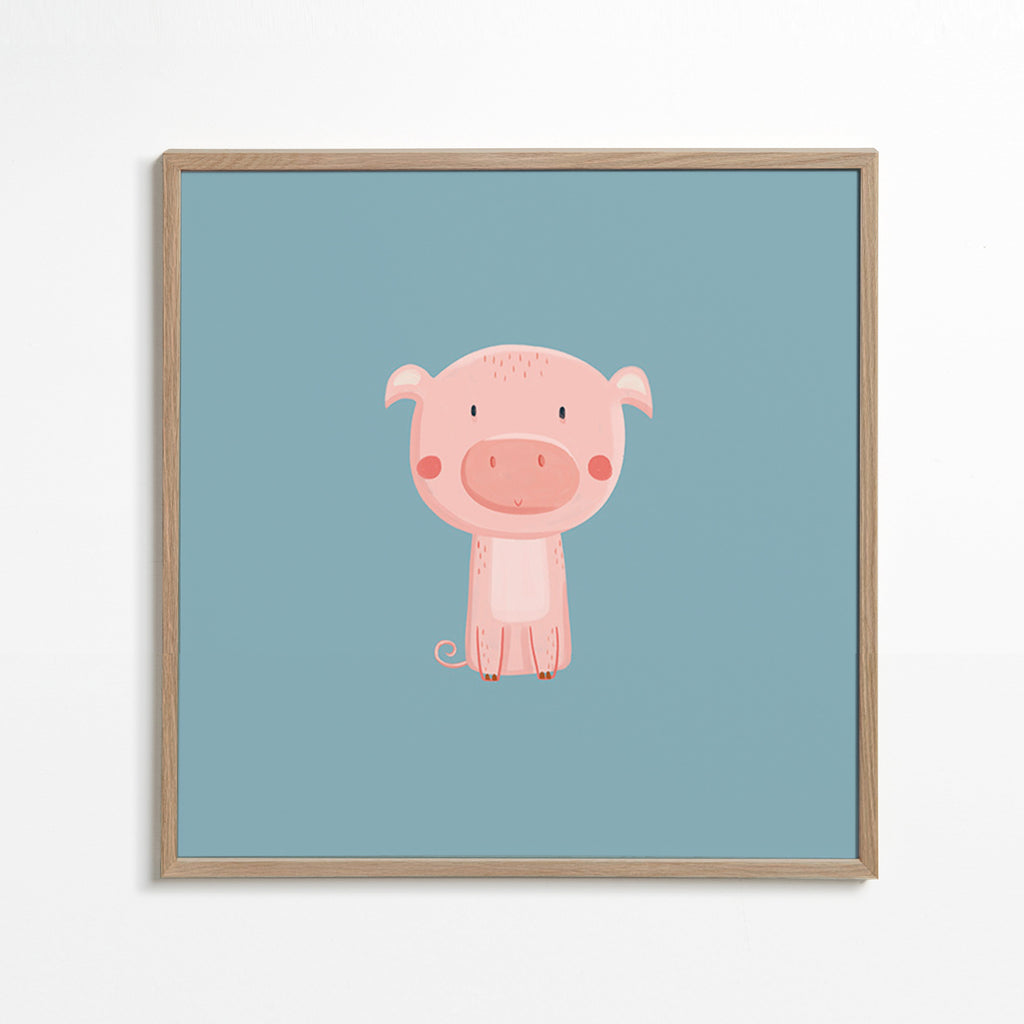 Lámina infantil con cerdito rosa centrado – Oak Frame