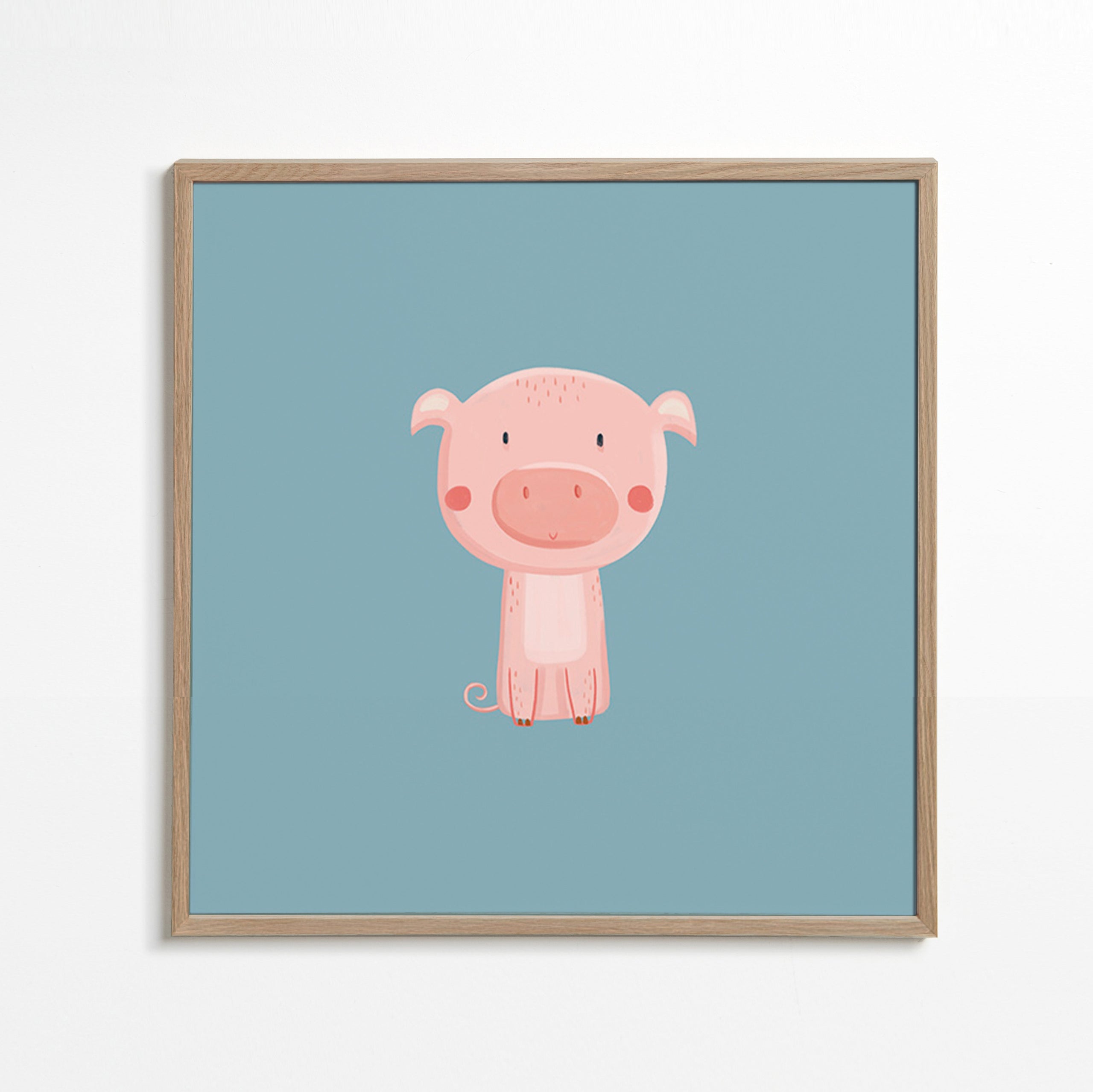 Lámina infantil con cerdito rosa centrado – Oak Frame