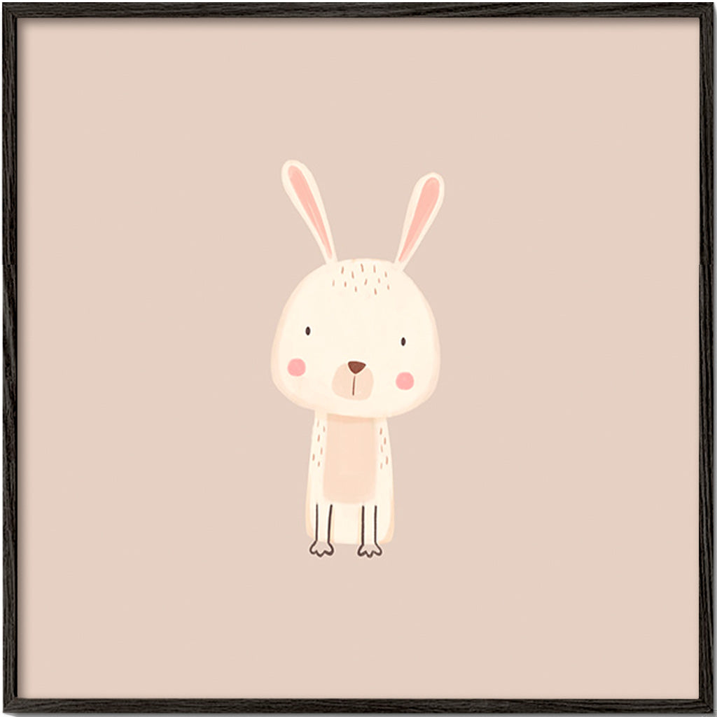Lámina infantil conejo minimal con fondo beige – Black Frame