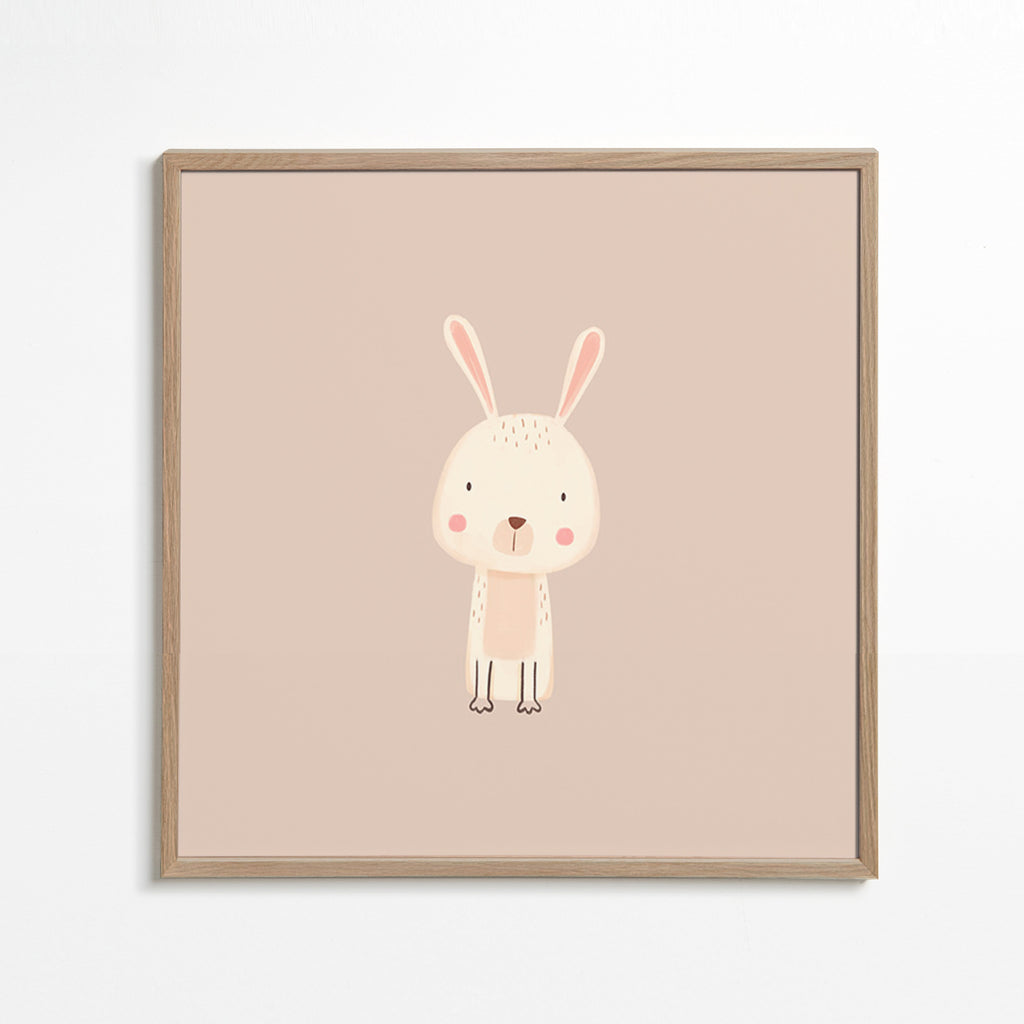 Lámina infantil conejo minimal con fondo beige – Oak Frame
