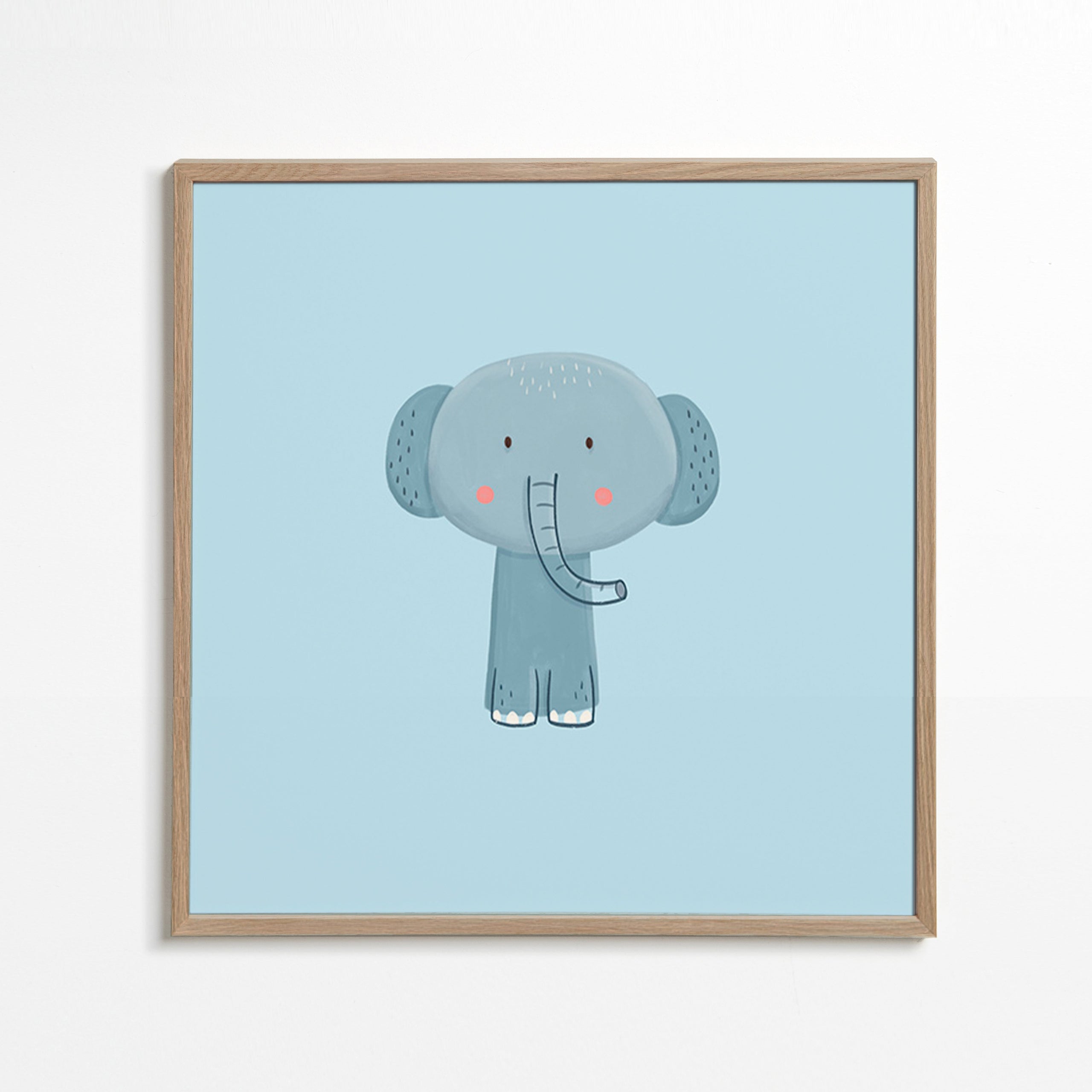Lámina infantil con elefante azul – Oak Frame