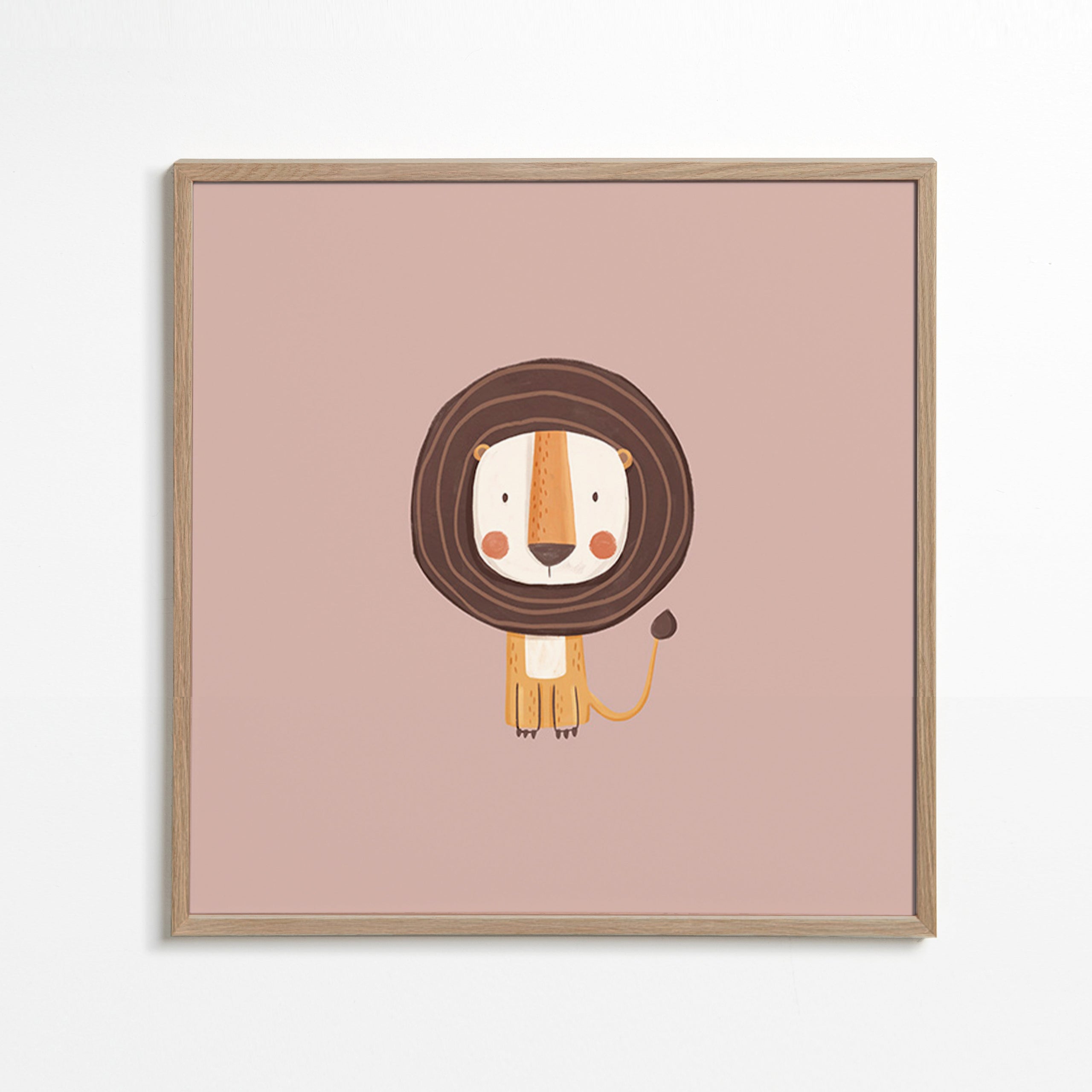 Lámina infantil con león minimalista – Oak Frame
